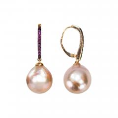 14K Rose Gold Pink Pearl Earrings 8 9g - 4738603