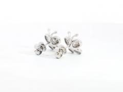 14K Solid White Gold Natural Diamond Cluster Butterfly Stud Earring - 3512819