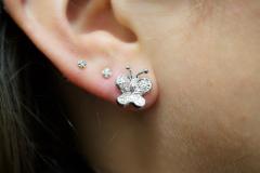 14K Solid White Gold Natural Diamond Cluster Butterfly Stud Earring - 3512824