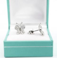 14K Solid White Gold Natural Diamond Cluster Butterfly Stud Earring - 3512826