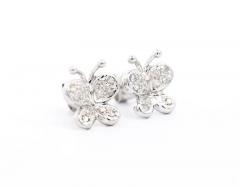 14K Solid White Gold Natural Diamond Cluster Butterfly Stud Earring - 3512828