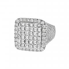 14K WHITE GOLD 11 CARAT ROUND AND SQUARE CUT CLUSTER DIAMOND MENS RING - 2564062