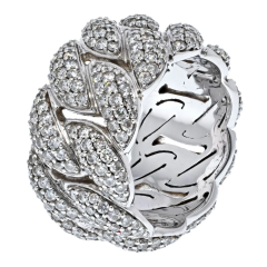 14K WHITE GOLD 6 CARAT DIAMOND CURB LINK WIDE PAVE COCKTAIL RING - 2713451