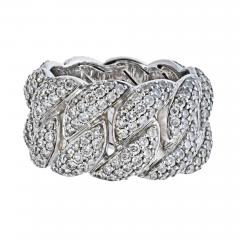 14K WHITE GOLD 6 CARAT DIAMOND CURB LINK WIDE PAVE COCKTAIL RING - 2720131