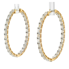 14K WHITE GOLD 7 50CTTW 4CM EMERALD CUT DIAMOND INSIDE OUT HOOP EARRINGS - 2956744