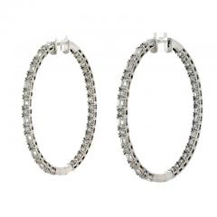 14K WHITE GOLD 7 50CTTW EMERALD AND ROUND CUT DIAMOND HOOP EARRINGS - 3273958