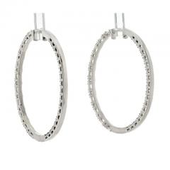 14K WHITE GOLD 7 50CTTW EMERALD AND ROUND CUT DIAMOND HOOP EARRINGS - 3273964