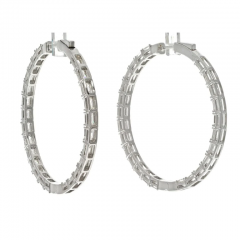 14K WHITE GOLD 8 CARAT EMERALD CUT DIAMOND HOOP EARRINGS - 2777367