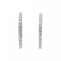 14K WHITE GOLD 8 CARAT EMERALD CUT DIAMOND HOOP EARRINGS - 2784063