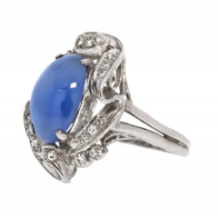 14K WHITE GOLD DIAMOND AND BLUE STAR SAPPHIRE DECO RING - 3616433