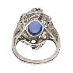 14K WHITE GOLD DIAMOND AND BLUE STAR SAPPHIRE DECO RING - 3616434