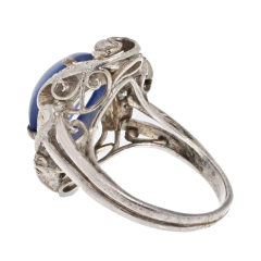 14K WHITE GOLD DIAMOND AND BLUE STAR SAPPHIRE DECO RING - 3616435