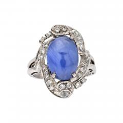 14K WHITE GOLD DIAMOND AND BLUE STAR SAPPHIRE DECO RING - 3617905