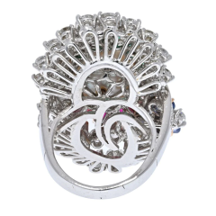 14K WHITE GOLD DIAMOND RUBY EMERALD AND SOUTH SEA PEARL RING - 2713414