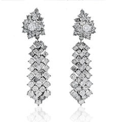 14K White Gold 20cttw Round Diamond Hanging Drop Earrings - 3791833