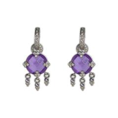 14K White Gold Amethyst Dangle Earrings - 4738165