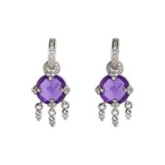 14K White Gold Amethyst Dangle Earrings - 4738572