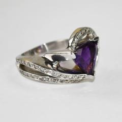 14K White Gold Amethyst Diamond Cocktail Ring 14 3g - 4525845