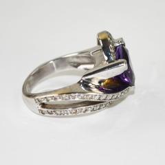 14K White Gold Amethyst Diamond Cocktail Ring 14 3g - 4525846