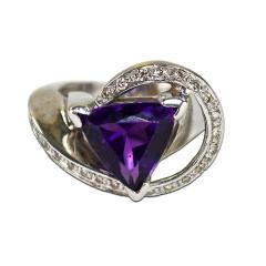 14K White Gold Amethyst Diamond Cocktail Ring 14 3g - 4527135