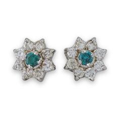 14K White Gold Blue White Diamond Cluster Earrings - 4738571