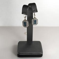 14K White Gold Blue White Diamond Earrings Pendant Set - 4721690