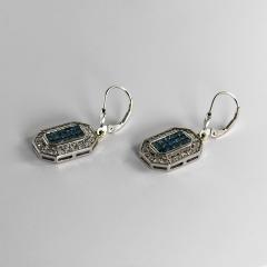 14K White Gold Blue White Diamond Earrings Pendant Set - 4721691