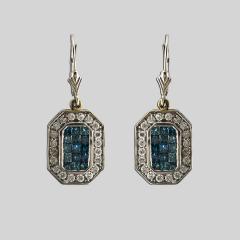 14K White Gold Blue White Diamond Earrings Pendant Set - 4721692