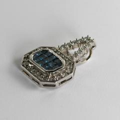 14K White Gold Blue White Diamond Earrings Pendant Set - 4721693