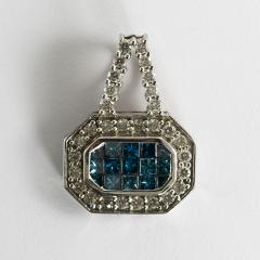 14K White Gold Blue White Diamond Earrings Pendant Set - 4721694