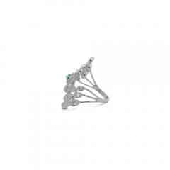 14K White Gold Bypass Diamond Emerald Snowstorm Ring - 3946710