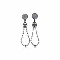 14K White Gold Diamond Halo Forming Circle Hang Drop Earrings - 3746925