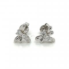 14K White Gold Dragonfly Real Diamond Stud Earrings - 3631965