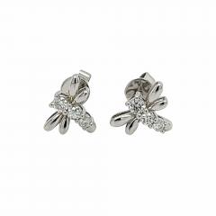 14K White Gold Dragonfly Real Diamond Stud Earrings - 3635646