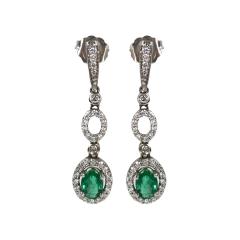 14K White Gold Emerald Diamond Earrings Pendant Set - 4721701