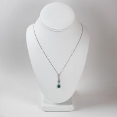 14K White Gold Emerald Diamond Earrings Pendant Set - 4721704