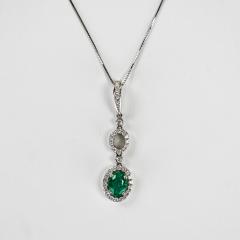 14K White Gold Emerald Diamond Earrings Pendant Set - 4721707