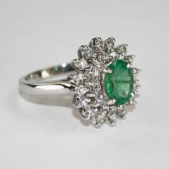 14K White Gold Emerald Diamond Ring 6g - 4525798