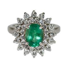 14K White Gold Emerald Diamond Ring 6g - 4527271