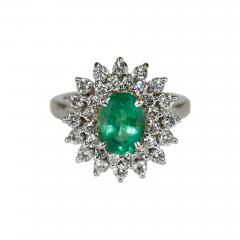 14K White Gold Emerald Diamond Ring 6g - 4527292