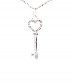 14K White Gold Natural Diamond Key To My Heart Pendant Necklace - 3504937