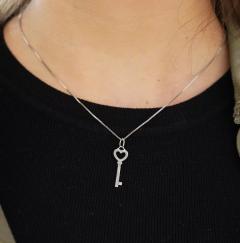 14K White Gold Natural Diamond Key To My Heart Pendant Necklace - 3504958