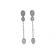 14K White Gold Oval 1 Carat Diamond Cluster Drop Dangle Earrings - 3746938