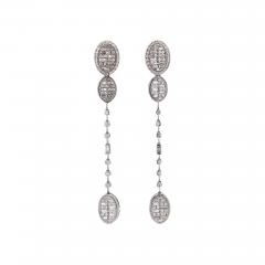 14K White Gold Oval 1 Carat Diamond Cluster Drop Dangle Earrings - 3751200