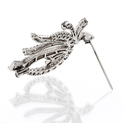 14K White Gold Round And Baguette Diamond Brooch - 3888301