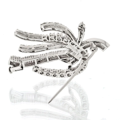 14K White Gold Round And Baguette Diamond Brooch - 3888304