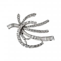 14K White Gold Round And Baguette Diamond Brooch - 3889521