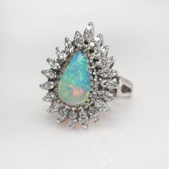 14K White Gold Vintage Opal Diamond Ring 8 7g 35tdw - 4526010