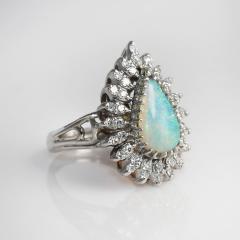 14K White Gold Vintage Opal Diamond Ring 8 7g 35tdw - 4526014