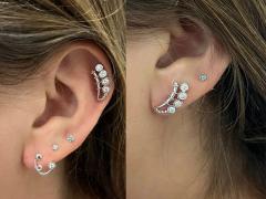 14K White Gold and Diamond Ear Climber Earrings - 3592701